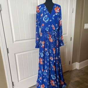 RicaRica Blue Floral Print Chiffon Maxi Dress sz 1X